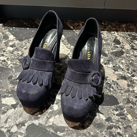 Prada Navy Suede Platform heels. Size 38.5 - Picture 1 of 4